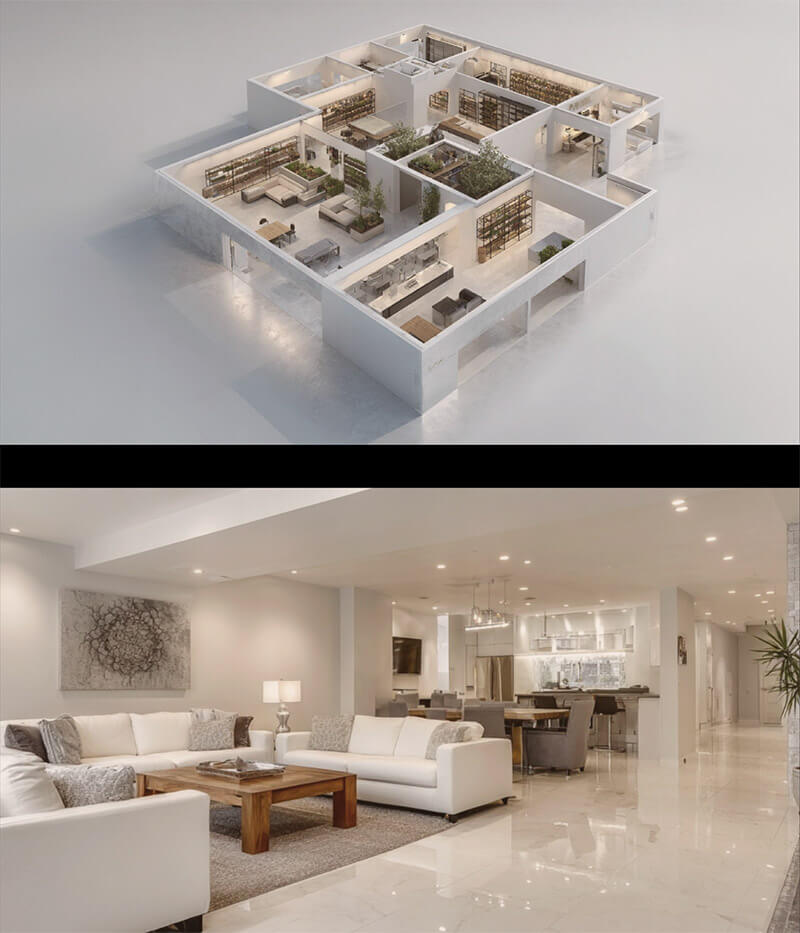 Semi-closed safe room layout and resilient interior concept